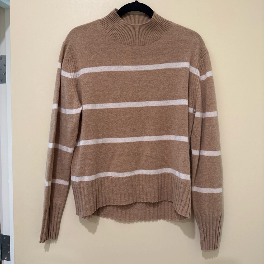 J. Crew Beige and White Striped Mock Neck Sweater